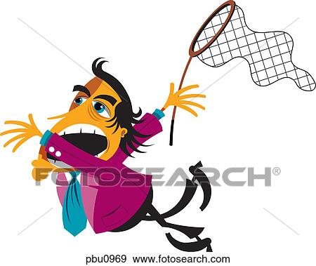A man trying to catch something with a net View Large Illustration Stock Illustration - A man trying to catch something with a net. Fotosearch