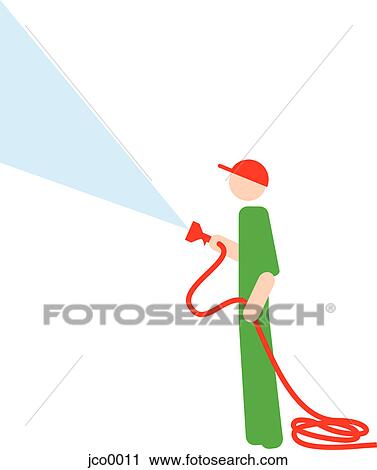 Clip Art - A man using a water hose. Fotosearch