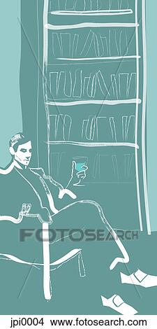 Stock Illustration - A man waiting and having a drink. Fotosearch