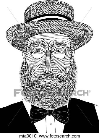 A man wearing a hat and a bow tie View Large Illustration Clipart - A man wearing a hat and a bow tie. Fotosearch