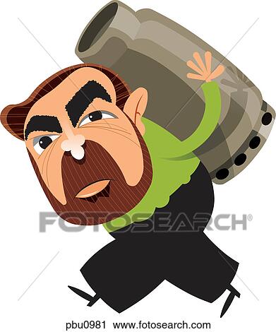 Clip Art - A man with a barrel on his back. Fotosearch