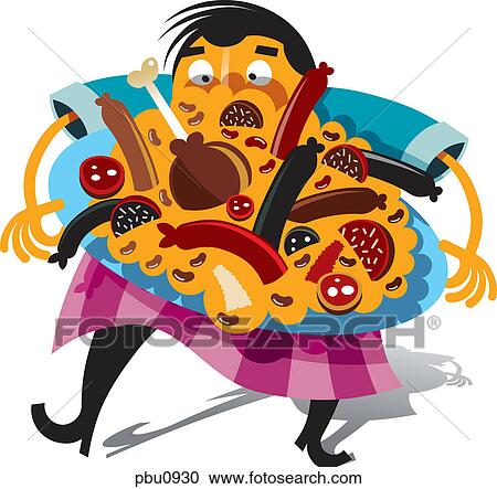 Clipart - A man with a lot of food on his plate. Fotosearch