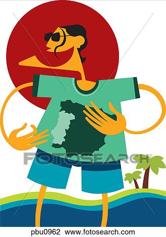 A man with a map on his shirt View Large Illustration Drawing - A man with a map on his shirt. Fotosearch