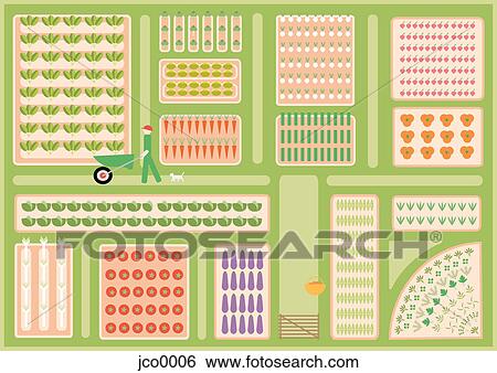 Stock Illustration - A man with a wheelbarrow walking between crops. Fotosearch