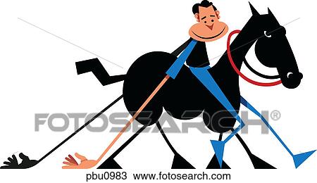 Drawing - A man with long arms on a horse. Fotosearch