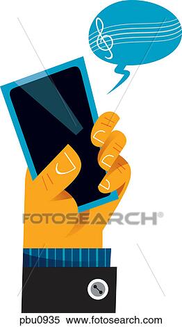 Stock Illustration - A mobile device playing music. Fotosearch