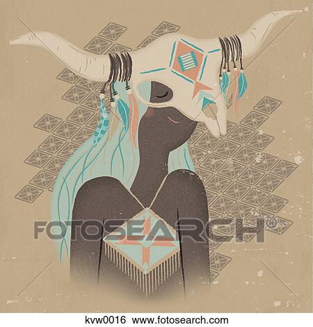 Stock Illustration - A person wearing the skull of an animal. Fotosearch