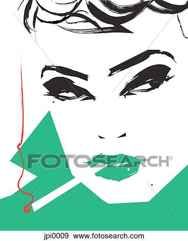 Stock Illustration - A portrait of a woman smoking a cigarette. Fotosearch