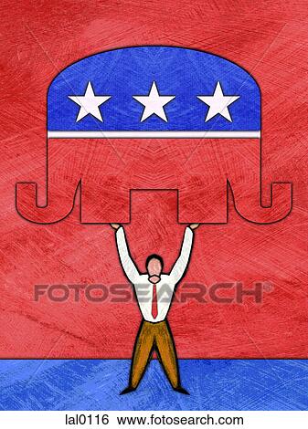 Stock Illustration - A republican elephant with two trunks. Fotosearch
