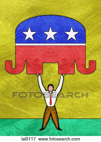 Stock Illustration - A republican elephant with two trunks. Fotosearch