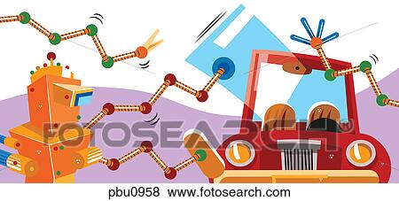 A robot fixing a windshield of a car View Large Illustration Stock Illustration - A robot fixing a windshield of a car. Fotosearch