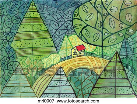 A rural scene with a house in the middle View Large Illustration Stock Illustration - A rural scene with a house in the middle. Fotosearch