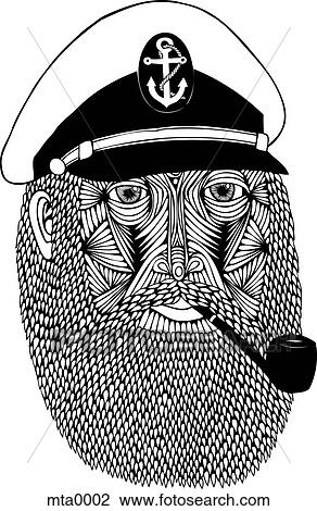 A ship's captain with a pipe in his mouth View Large Illustration Drawing - A ship's captain with a pipe in his mouth. Fotosearch