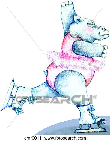 A skating hippo View Large Illustration Clip Art - A skating hippo. Fotosearch