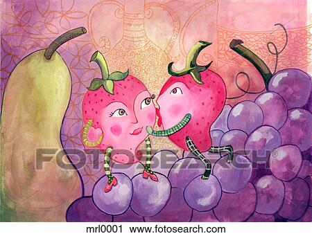 A strawberry giving another strawberry a kiss View Large Illustration Clip Art - A strawberry giving another strawberry a kiss. Fotosearch