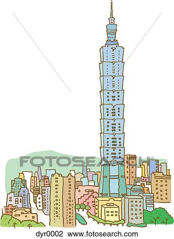 Drawing - A tall building: Taipei 101, Taipei. Fotosearch