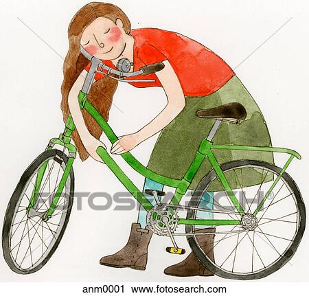 Clip Art - A woman and her bike. Fotosearch