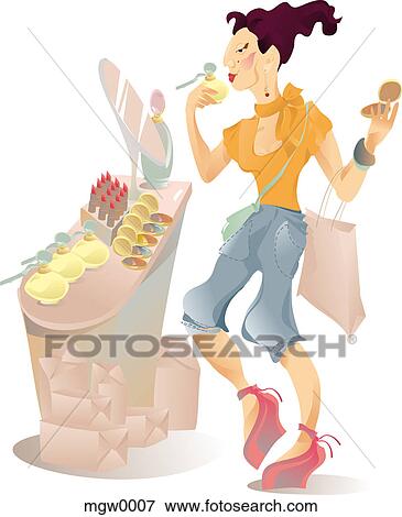 A woman holding a compact and a perfume atomizer View Large Illustration Stock Illustration - A woman holding a compact and a perfume atomizer. Fotosearch