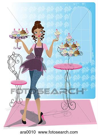 A woman holding cupcakes View Large Illustration Clipart - A woman holding cupcakes. Fotosearch