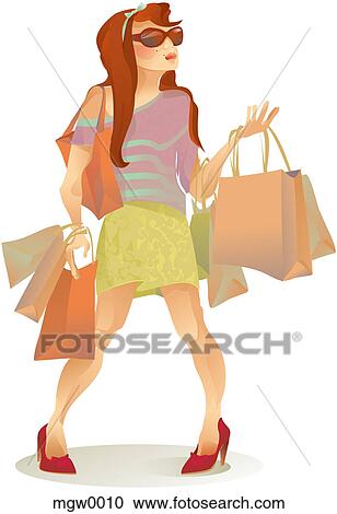 A woman holding shopping bags View Large Illustration Clipart - A woman holding shopping bags. Fotosearch