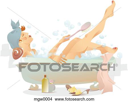 Stock Illustration - A woman sitting in the bathtub. Fotosearch