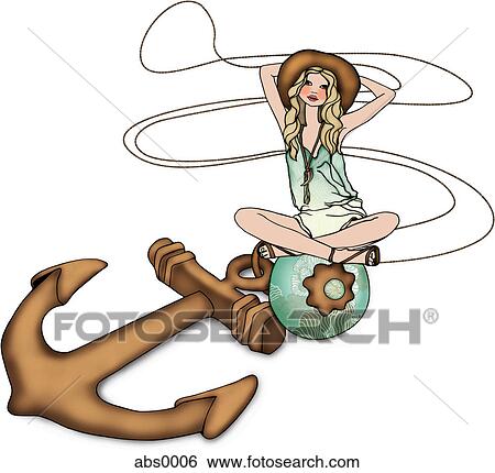 Stock Illustration - A woman sitting on a bead of a giant necklace. Fotosearch