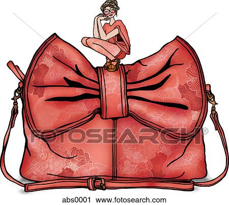 Clip Art - A woman sitting on a giant purse. Fotosearch