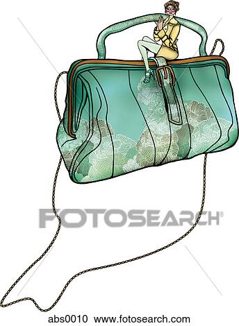 Clipart - A woman sitting on luggage. Fotosearch