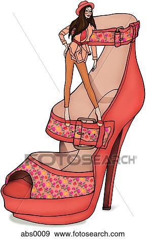 A woman standing inside a giant shoe View Large Illustration Stock Illustration - A woman standing inside a giant shoe. Fotosearch