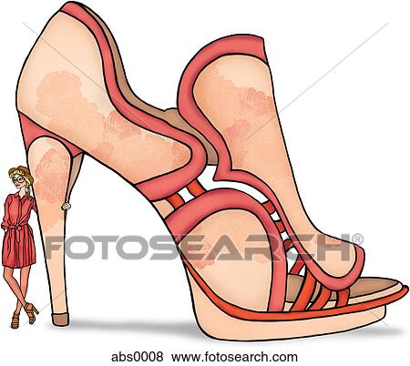 Stock Illustration - A woman standing next to a giant shoe. Fotosearch