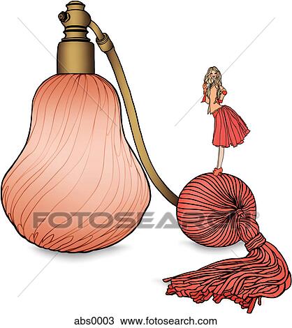 A woman standing on an atomizer of a perfume bottle View Large Illustration Drawing - A woman standing on an atomizer of a perfume bottle. Fotosearch
