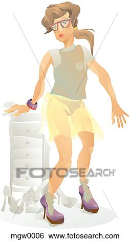 Stock Illustration - A woman trying on high heel shoes. Fotosearch