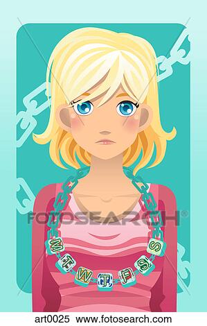 Stock Illustration - A woman wearing a chain with beads representing the days of the week. Fotosearch