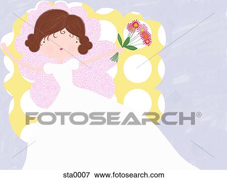 Stock Illustration - A woman wearing a wedding dress and holding a bouquet. Fotosearch