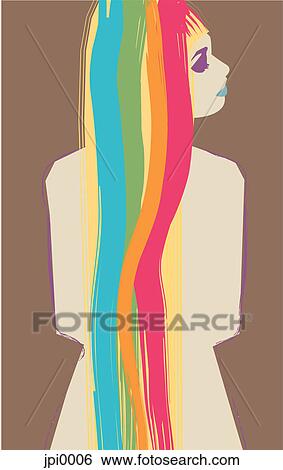 A woman with rainbow colored hair View Large Illustration Stock Illustration - A woman with rainbow colored hair. Fotosearch