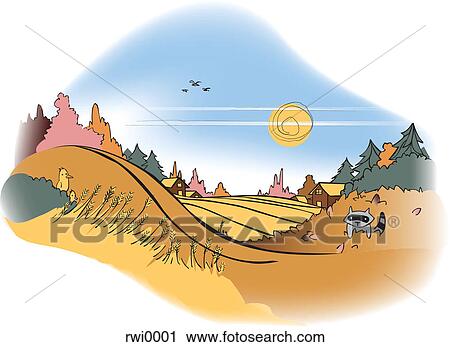 An outdoor scene with a raccoon in the bushes View Large Illustration Clip Art - An outdoor scene with a raccoon in the bushes. Fotosearch