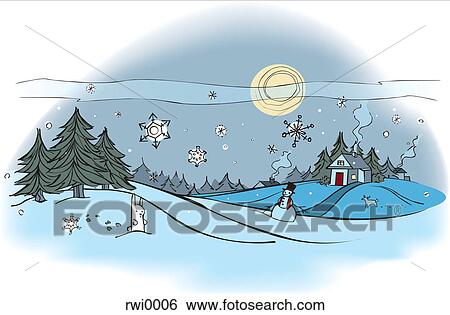 Stock Illustration - An outdoor winter scene. Fotosearch
