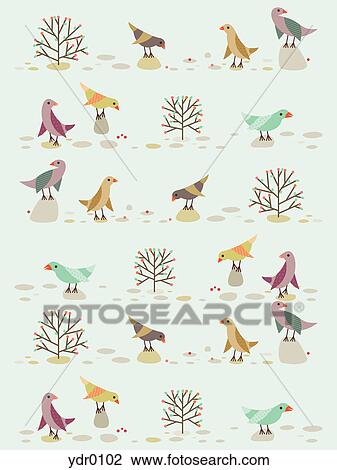 Birds and trees View Large Illustration Drawing - Birds and trees. Fotosearch