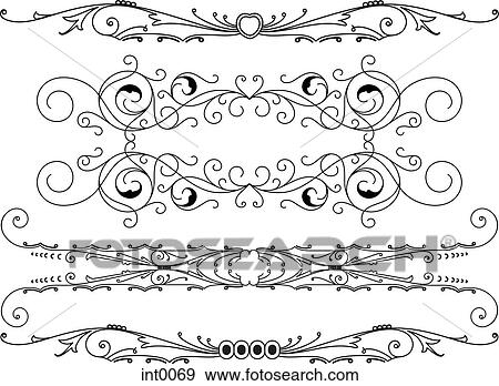 Stock Illustration - Black and white curly decorative elements. Fotosearch