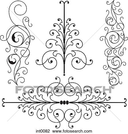 Drawing - Black and White decorative elements. Fotosearch