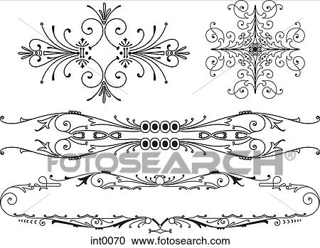 Clipart - Black and white swirl decorative elements. Fotosearch