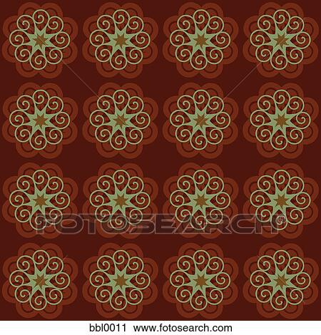 Clip Art - Brown and green pattern of swirls. Fotosearch