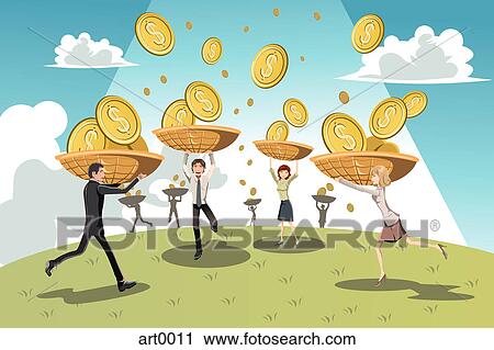 Business people catching money in baskets View Large Illustration Clip Art - Business people catching money in baskets. Fotosearch