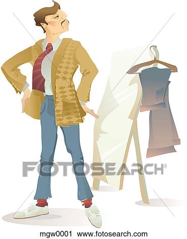 Clip Art - Businessman looking at himself in the mirror. Fotosearch