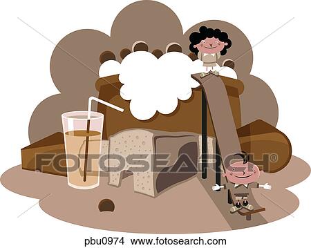 Stock Illustration - Children on a playground made of food. Fotosearch