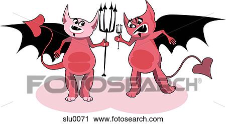 Devils holding pitchforks View Large Illustration Clip Art - Devils holding pitchforks. Fotosearch