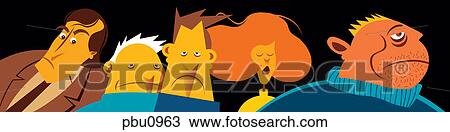 Drawing - Five people standing. Fotosearch