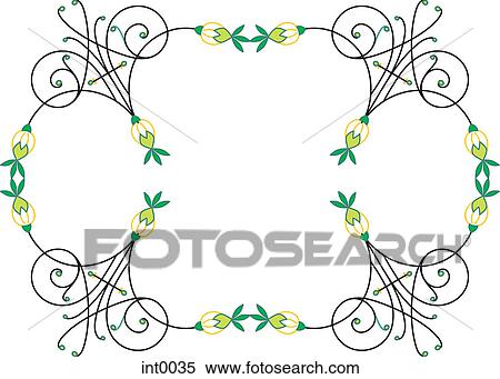 Green swirl border with green flowers View Large Illustration Stock Illustration - Green swirl border with green flowers. Fotosearch