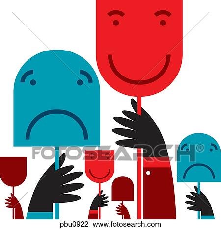 Hands holding up masks View Large Illustration Drawing - Hands holding up masks. Fotosearch
