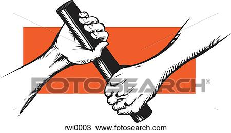 Hands passing off a baton View Large Illustration Drawing - Hands passing off a baton. Fotosearch